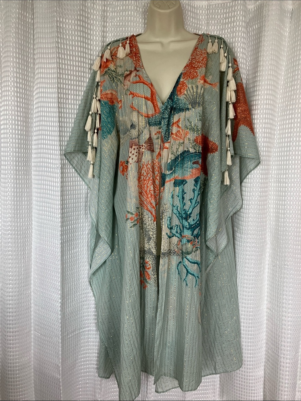 Aratta Silent Journey Coral Reef Tassel Kimono Cover Up